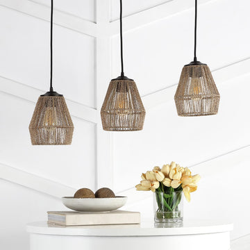 Ibiza Island 30" Seagrass/Metal Bohemian Coastal LED Pendant - JONATHAN Y